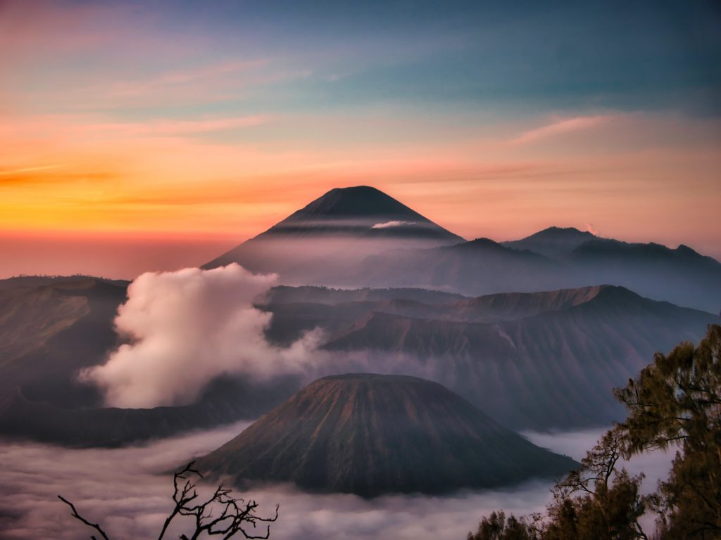 volcano sunset indonesia