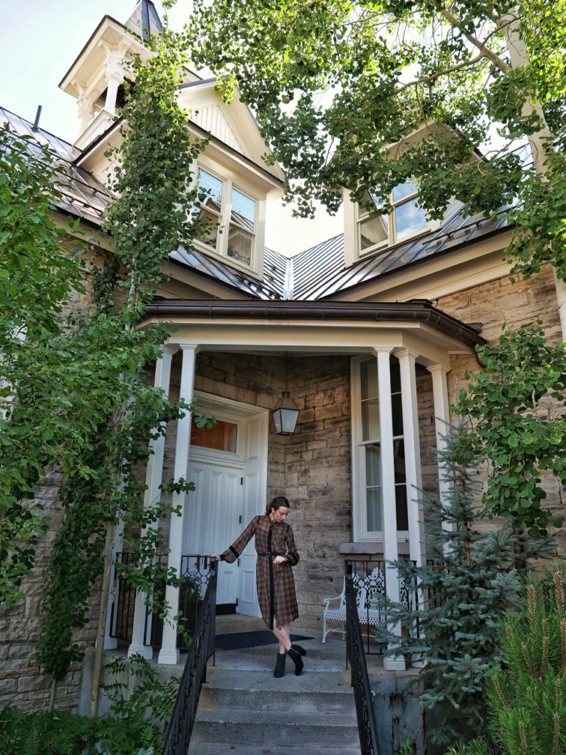 The entrance of Washington School House Hotel. I'm wearing a  W by Worth plaid dress.