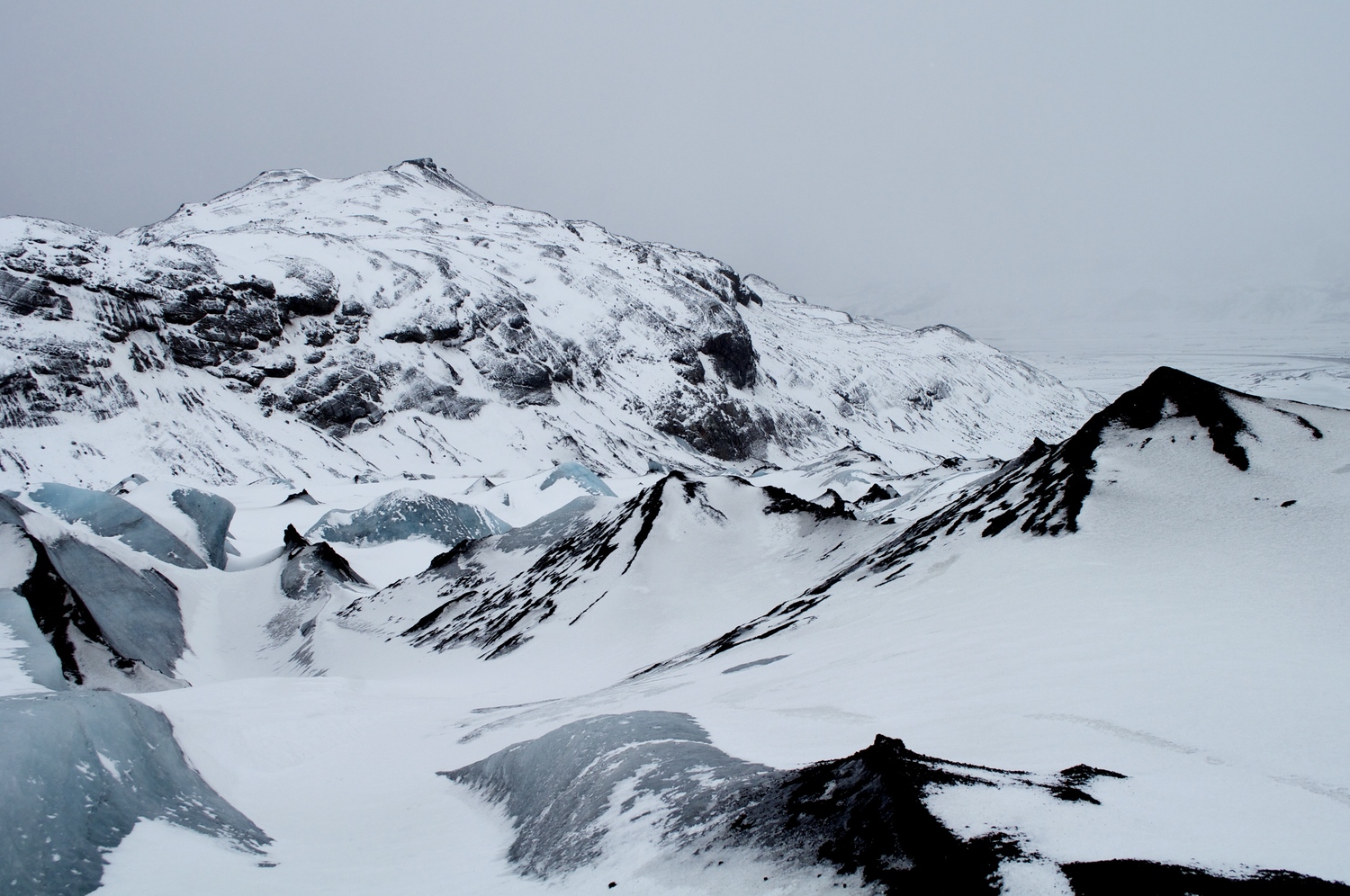 The part of the glacier the guides call "Mordor" because other ashy peaks from past volcanic eruptions.