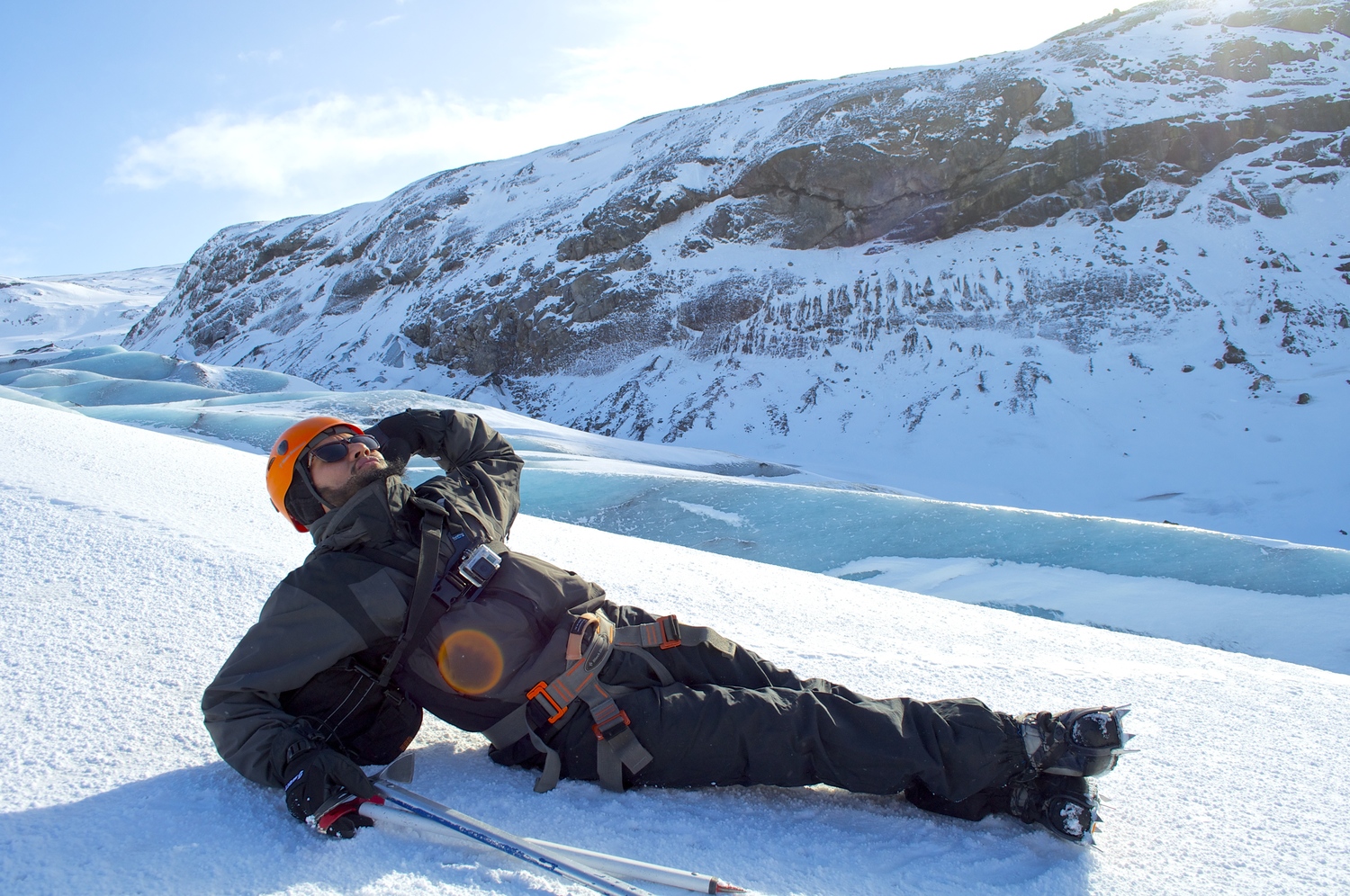Luis lounging on Blue Ice Glacier.
