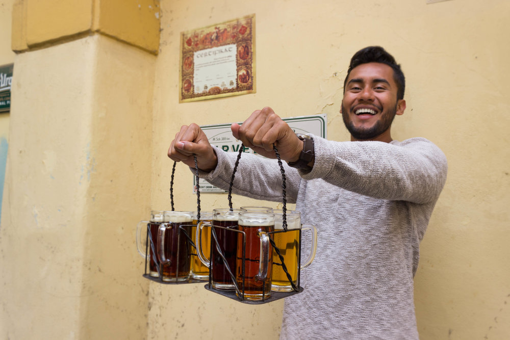 Luis having a great time during the beer tasting at Prague Beer Museum