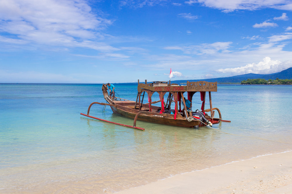 A dragon boat off the coast of Lombok