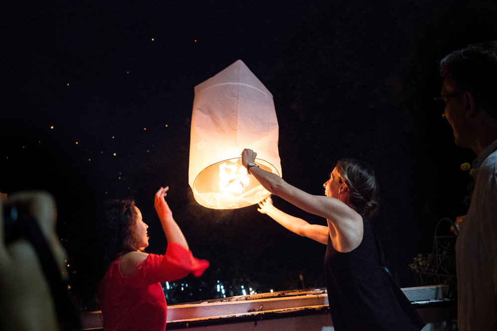 Releasing a lantern with my friend Jen from  The Travel Women