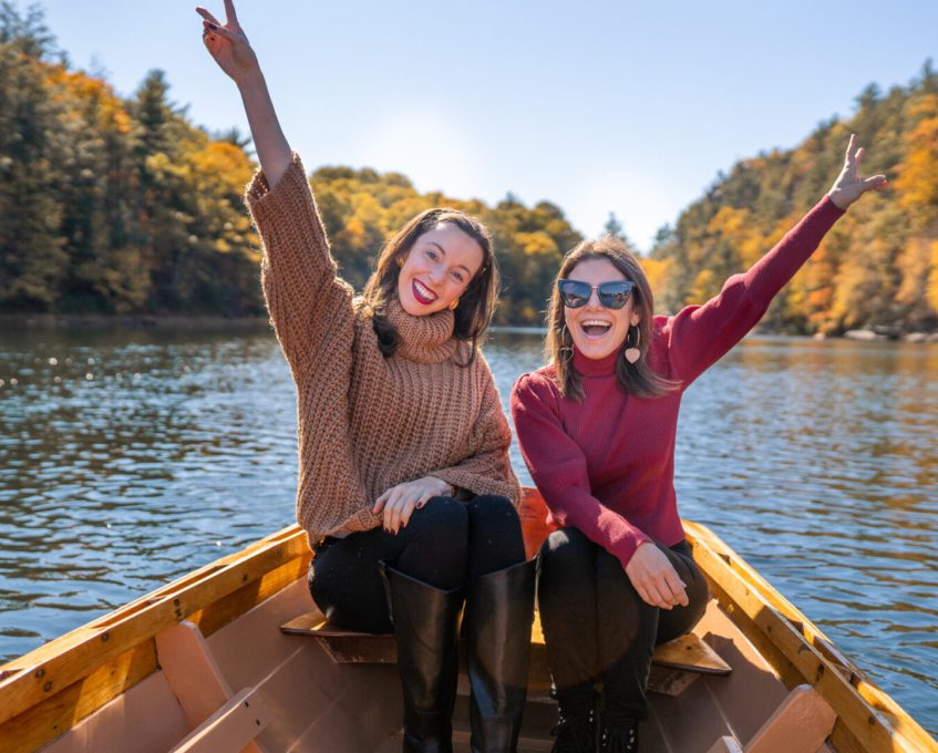 Sarah Funk and Laura Peruchi on the row boats at Mohonk Mountain House. Photo by Thiago Ghisi