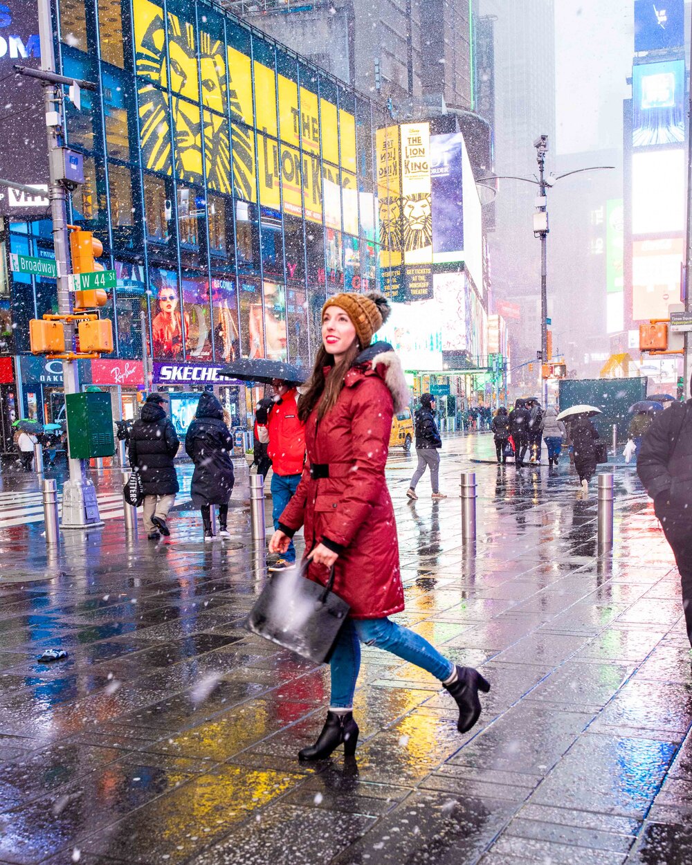 Photo of Sarah Funk in Times Square in December
