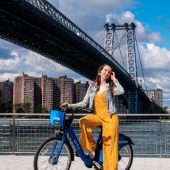 Sarah on a Citibike in Williamsburg, Brooklyn. Photo by Luis Yanes