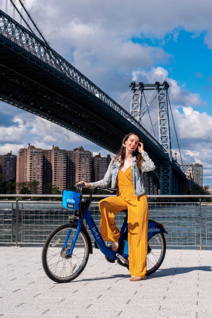 Sarah on a Citibike in Williamsburg, Brooklyn. Photo by Luis Yanes